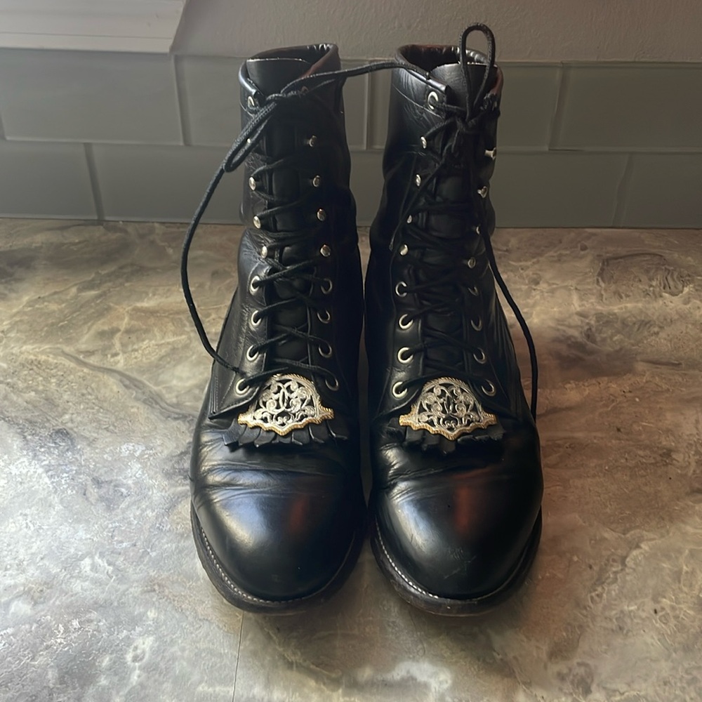 Vintage Justin Boots Lace up Roper Kiltie Made in USA 🇺🇸 Size 8.5